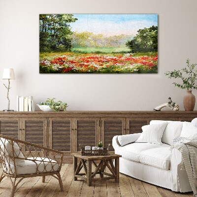 Floral landscape of a summer morning Glass art print