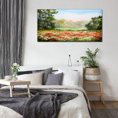 Floral landscape of a summer morning Glass art print