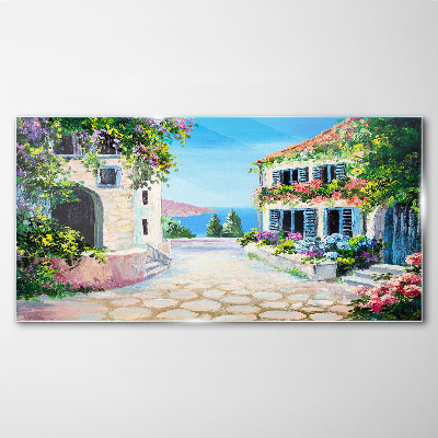 A charming seaside town Glass art print