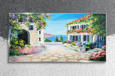 A charming seaside town Glass art print