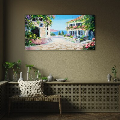 A charming seaside town Glass art print