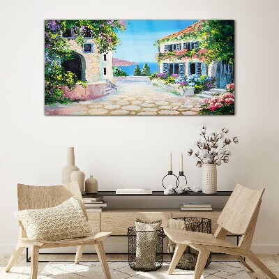 A charming seaside town Glass art print