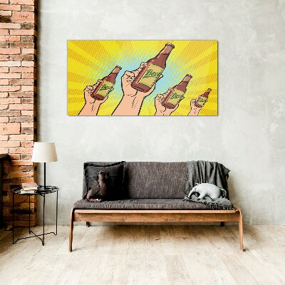 Joyful toasting with beer Glass art print