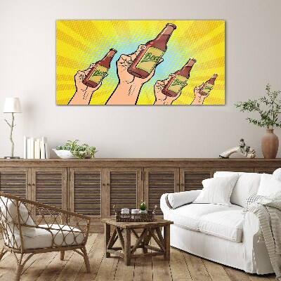 Joyful toasting with beer Glass art print
