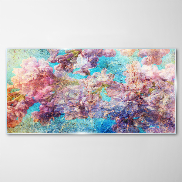 Floral landscape in pastel shades Wall art on glass