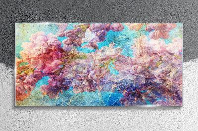 Floral landscape in pastel shades Wall art on glass