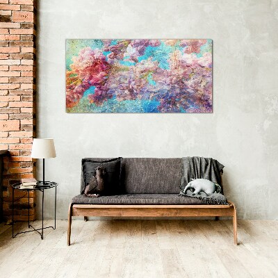 Floral landscape in pastel shades Wall art on glass