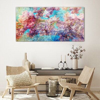 Floral landscape in pastel shades Wall art on glass