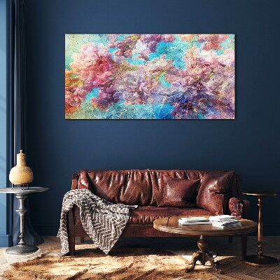 Floral landscape in pastel shades Wall art on glass