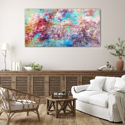 Floral landscape in pastel shades Wall art on glass