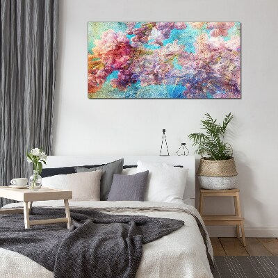 Floral landscape in pastel shades Wall art on glass