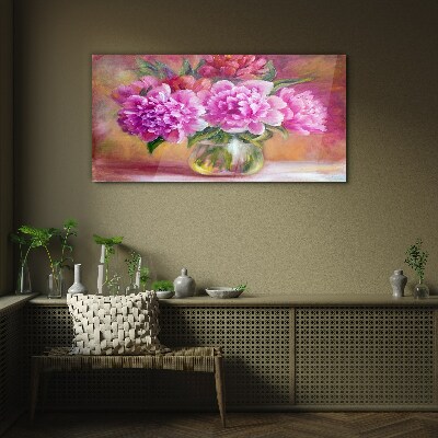 Spring flowers in a vase Glass art print