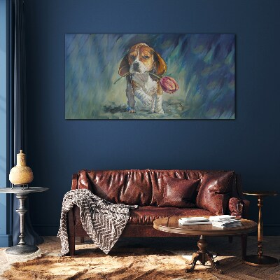 A dog with a rose against the sky Wall art on glass