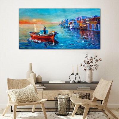 A quiet port in the setting sun Glass art print