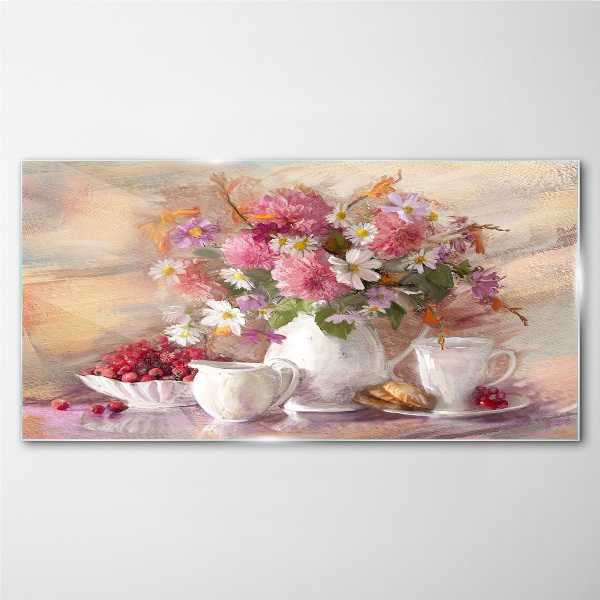 Floral arrangement on the table Glass art print