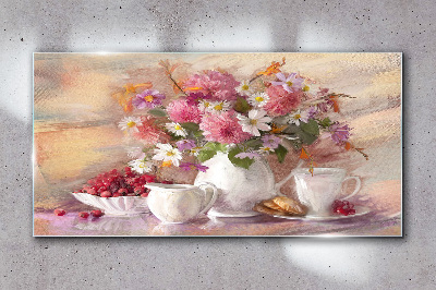 Floral arrangement on the table Glass art print