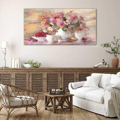 Floral arrangement on the table Glass art print