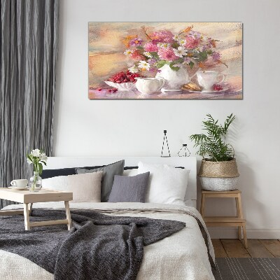 Floral arrangement on the table Glass art print