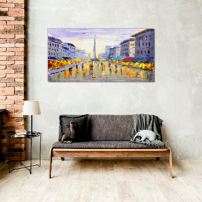 Golden Avenue in the sunset light Glass art print