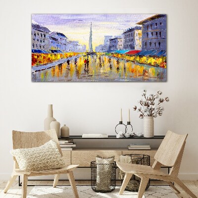 Golden Avenue in the sunset light Glass art print