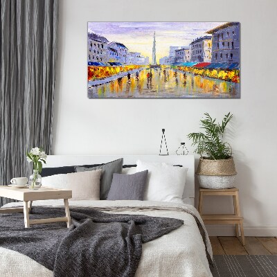 Golden Avenue in the sunset light Glass art print