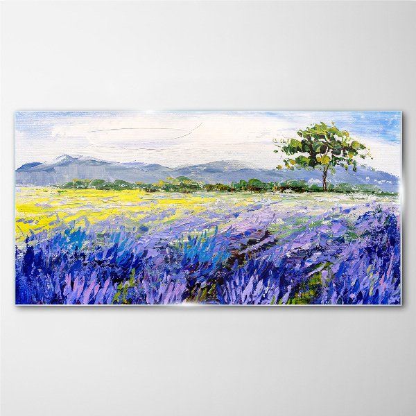 Lavender fields in the daylight Wall art on glass