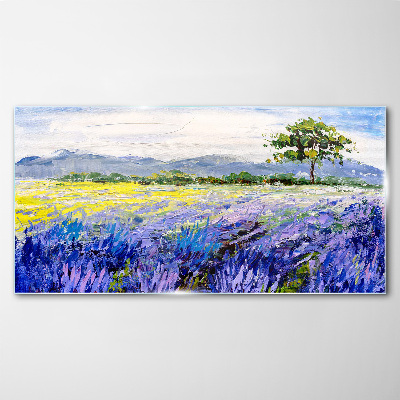 Lavender fields in the daylight Wall art on glass