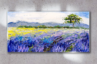 Lavender fields in the daylight Wall art on glass