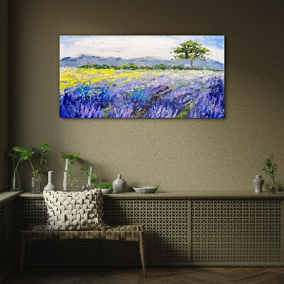 Lavender fields in the daylight Wall art on glass