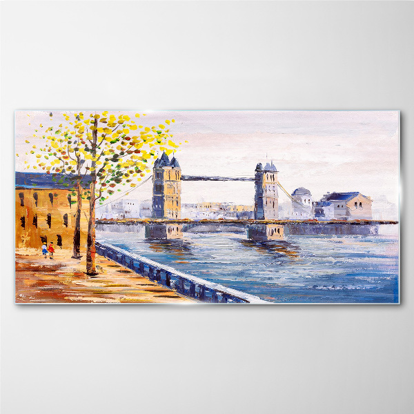 London Bridge with Autumn Trees Glass art print