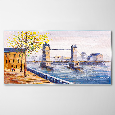 London Bridge with Autumn Trees Glass art print