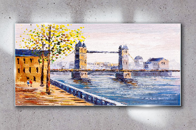 London Bridge with Autumn Trees Glass art print