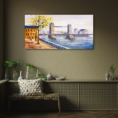 London Bridge with Autumn Trees Glass art print