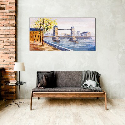 London Bridge with Autumn Trees Glass art print