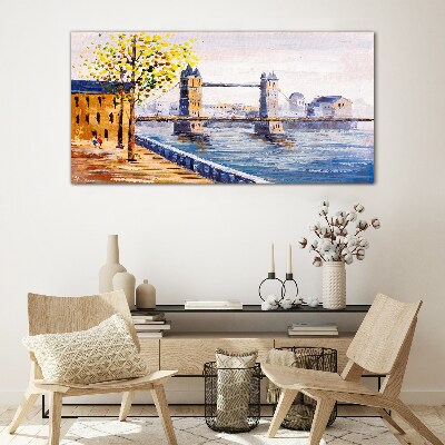 London Bridge with Autumn Trees Glass art print