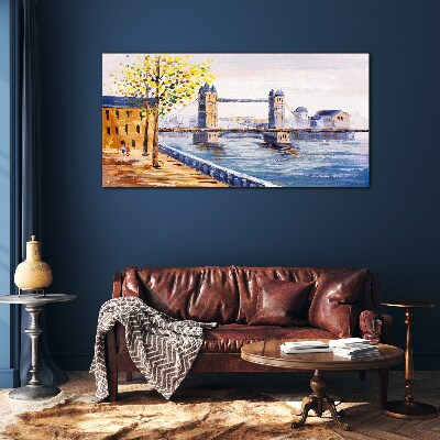 London Bridge with Autumn Trees Glass art print