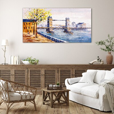 London Bridge with Autumn Trees Glass art print