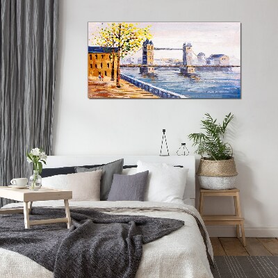 London Bridge with Autumn Trees Glass art print
