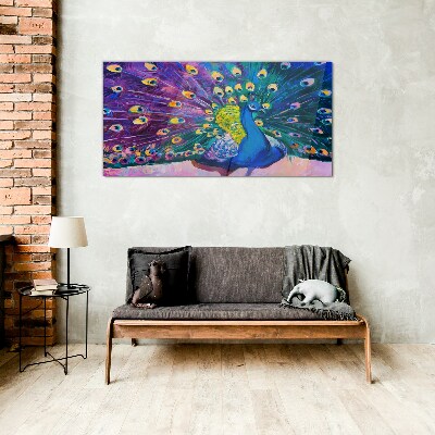 A colorful peacock in spring aura Wall art on glass