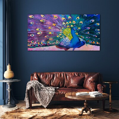 A colorful peacock in spring aura Wall art on glass
