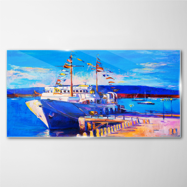 Marina on a sunny day Glass art print