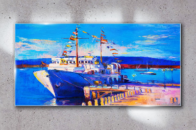 Marina on a sunny day Glass art print
