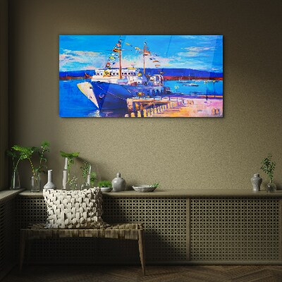 Sea ​​port ships sky Glass Wall Art