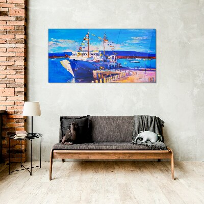 Sea ​​port ships sky Glass Wall Art