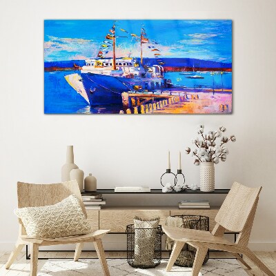 Marina on a sunny day Glass art print