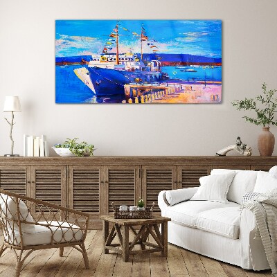 Marina on a sunny day Glass art print