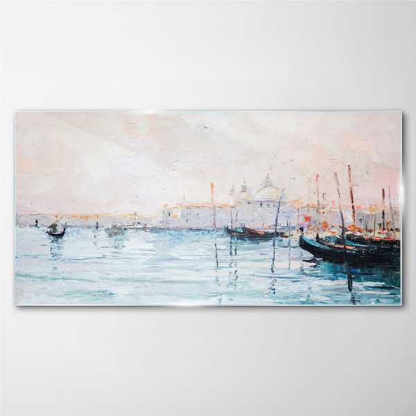 A quiet port in the morning Glass art print