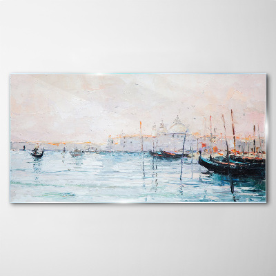 A quiet port in the morning Glass art print