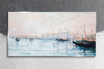 A quiet port in the morning Glass art print