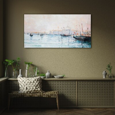 Sea ​​port harbor boats Glass Wall Art